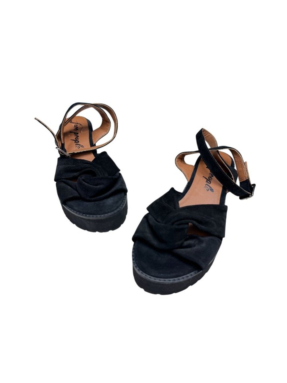 Free People Essex Chunky Black Strap Sandals, Size 37 WORN ONCE